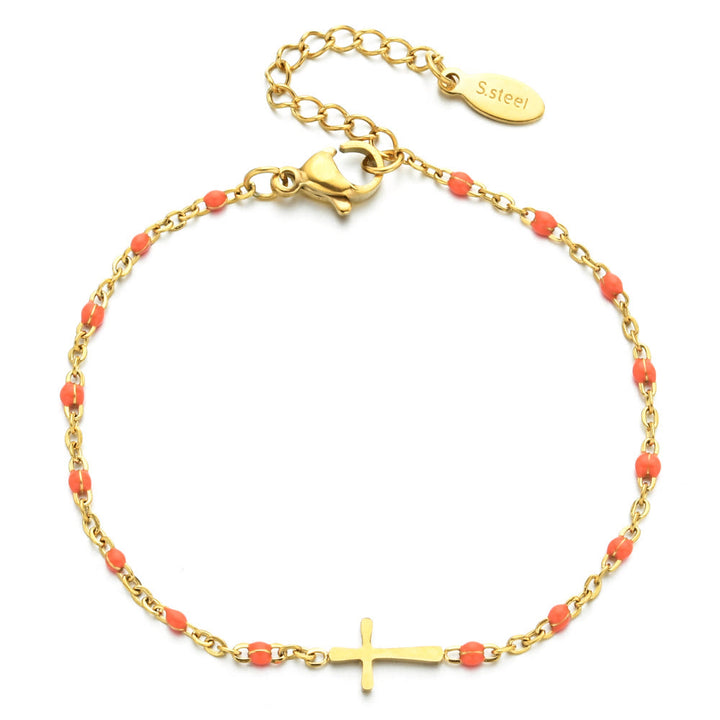 Zartes minimalistisches Kreuzarmband von Christianartworkshop - Goldorange - image 14