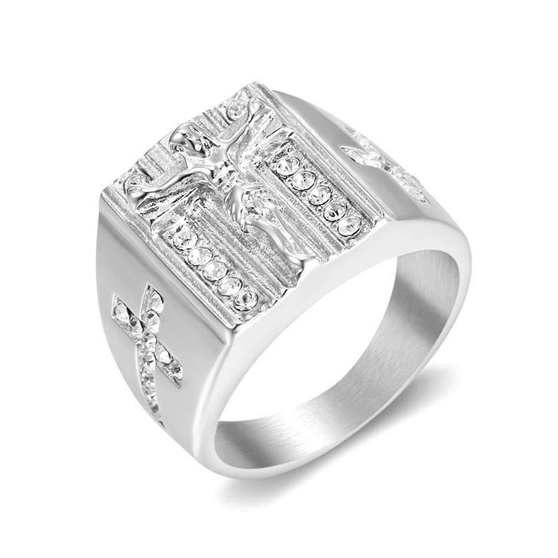Christianartworkshop Zirkonia-Set Kruzifix Jesus Religiöser Ring - Silber - US 13 - image 3