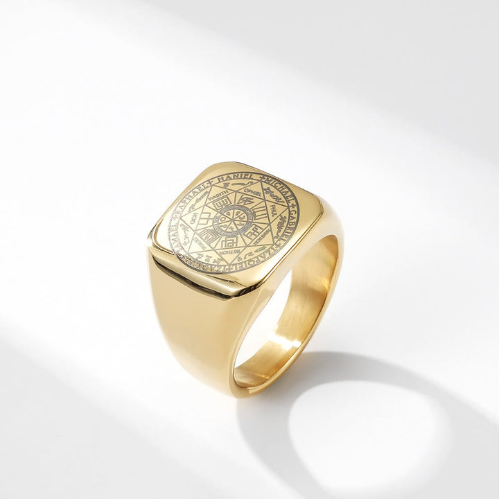 Christianartworkshop Titanring mit Siegeln der sieben Erzengel, Schutz Salomos, Kabbala - Golden - US12 - image 4