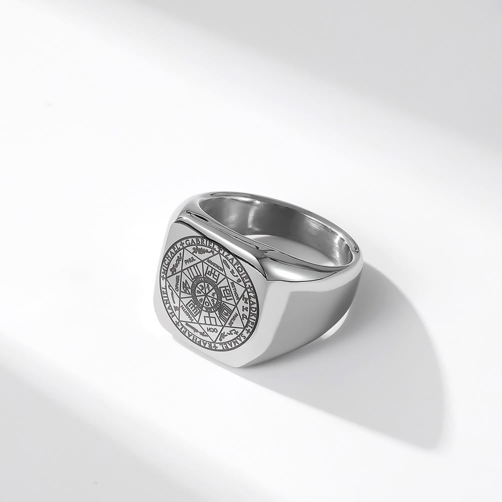 Christianartworkshop Titanring mit Siegeln der sieben Erzengel, Schutz Salomos, Kabbala - Silber - US12 - image 1