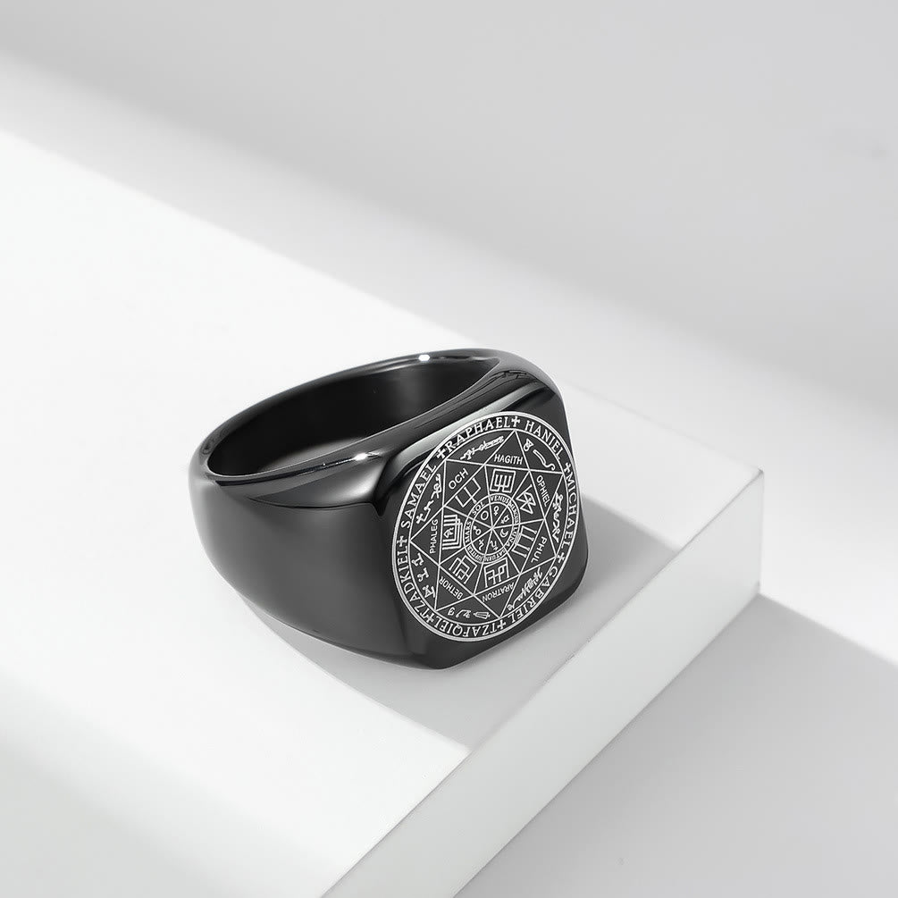 Christianartworkshop Siegel der sieben Erzengel Schutz Salomo Kabbala Titanring - Schwarz - US 12 - image 6