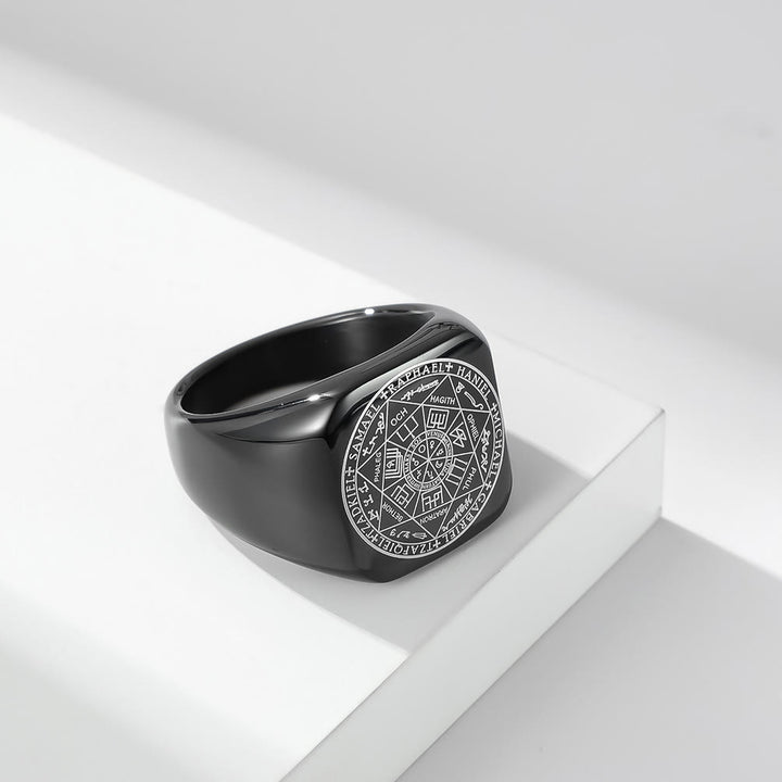 Christianartworkshop Titanring mit Siegeln der sieben Erzengel, Schutz Salomos, Kabbala - Schwarz - US12 - image 7