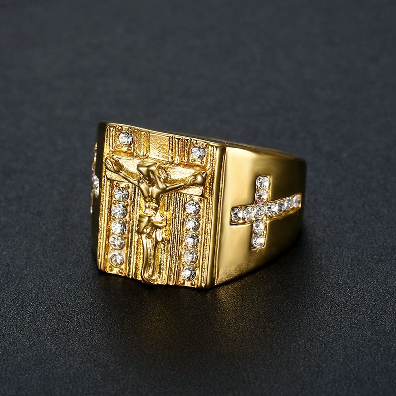 Christianartworkshop Zirkonia-Set Kruzifix Jesus Religiöser Ring - Golden - US14 - image 1