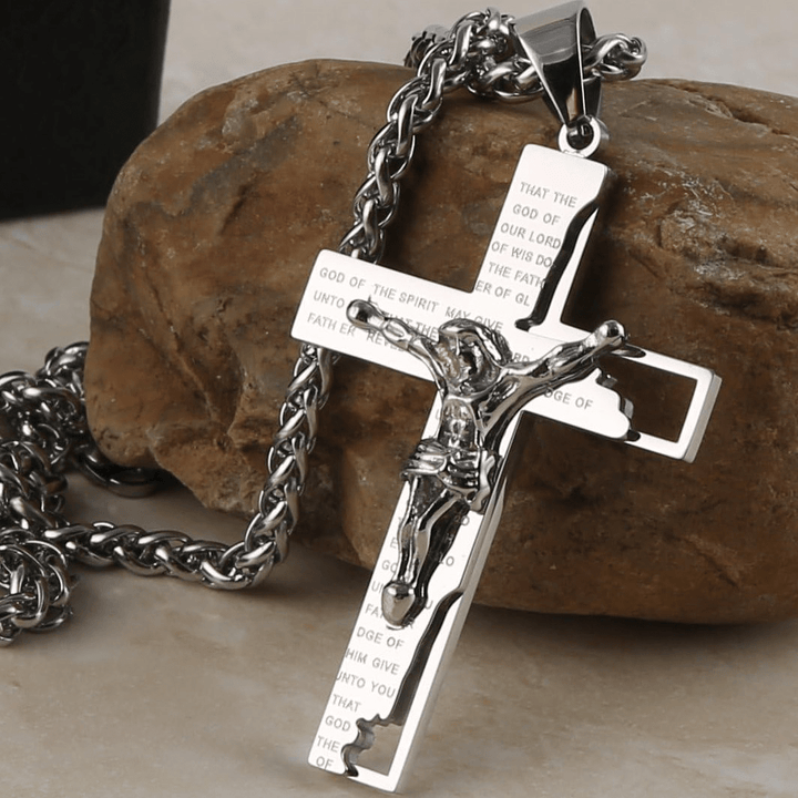 Christianartworkshop Halskette mit Anhänger aus Edelstahl mit Kruzifix und Bibelgebet - image 8