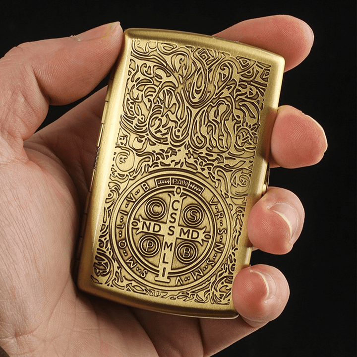 St. Benedikt Kreuz Medaillon Metall Zigarettenetui - image 3
