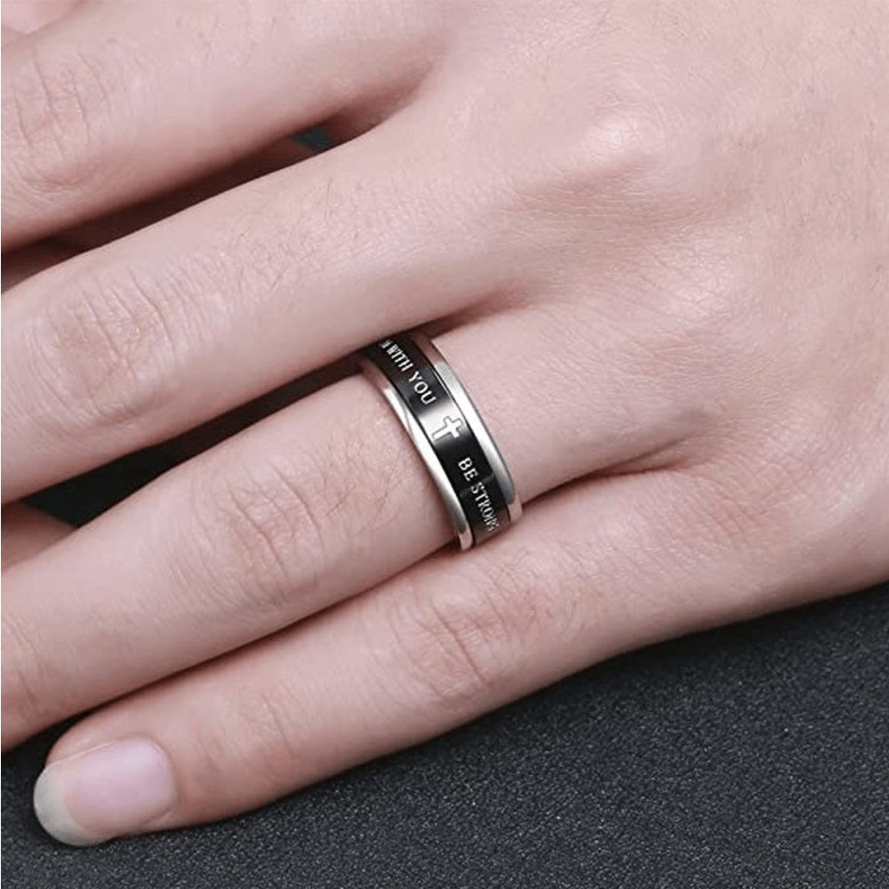 Christianartworkshop Titanring mit Kreuzstufenkanten, schwarz/gold, drehbar - image 4