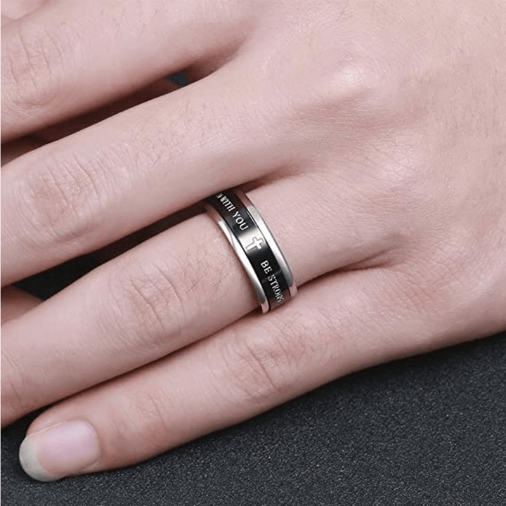 Christianartworkshop Titanring mit Kreuzstufenkanten, schwarz/gold, drehbar - image 4