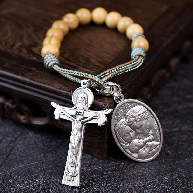 Maria Josef mit Jesuskind-Medaille & Dreifaltigkeitskreuz Olivenholz Taschenrosenkranz - image 6