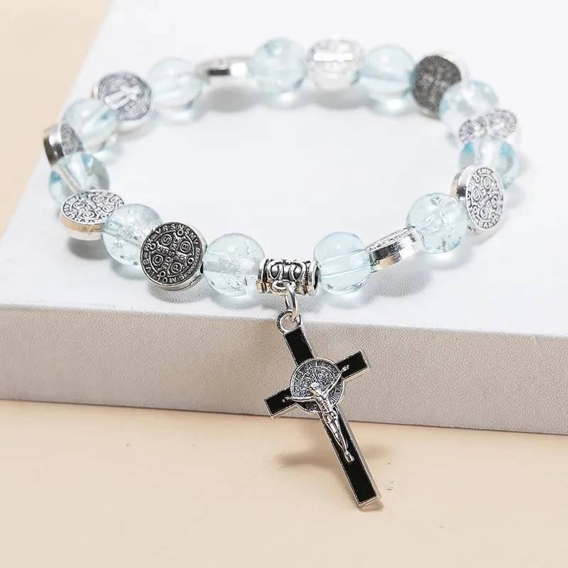 Christianartworkshop Armband mit Perlenanhänger und Jesuskreuz aus Legierung - Blau - image 9