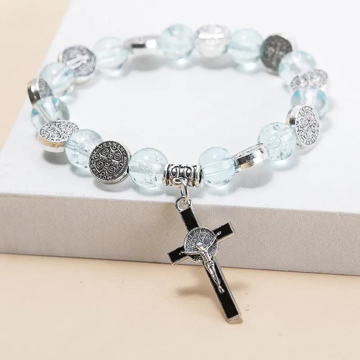 Christianartworkshop Armband mit Perlenanhänger und Jesuskreuz aus Legierung - Blau - image 9