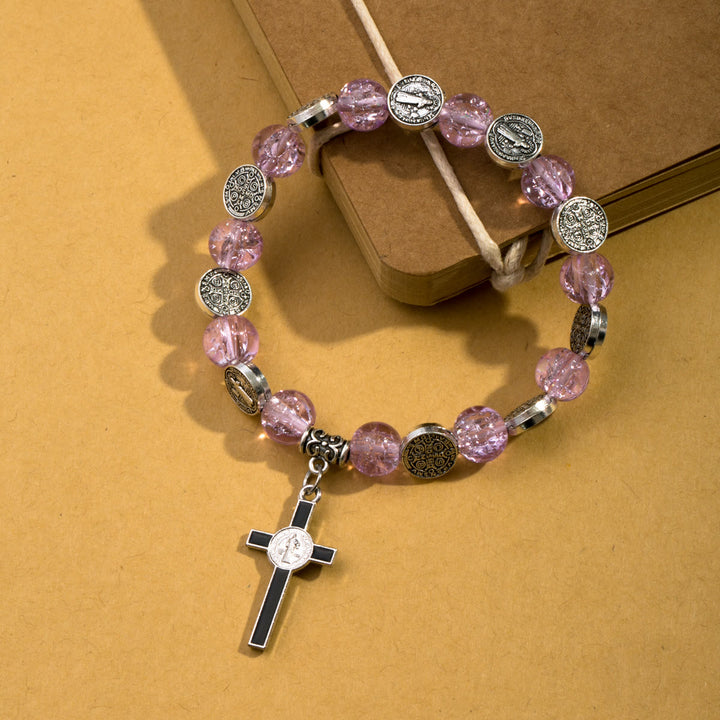 Christianartworkshop Armband mit Perlenanhänger und Jesuskreuz aus Legierung - Lila - image 1