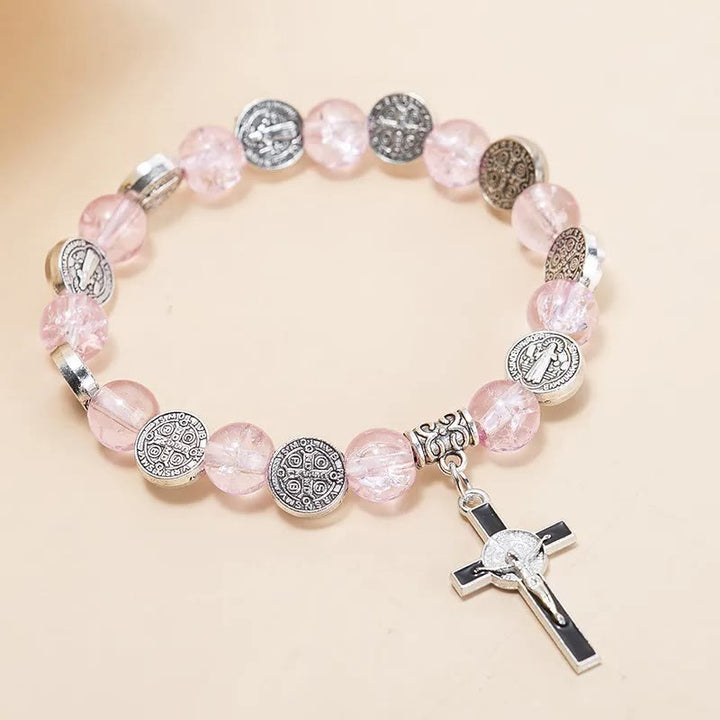 Christianartworkshop Armband mit Perlenanhänger und Jesuskreuz aus Legierung - Rosa - image 6