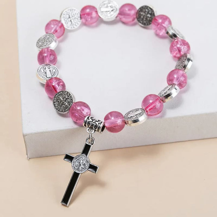 Christianartworkshop Armband mit Perlenanhänger und Jesuskreuz aus Legierung - Rose - image 7