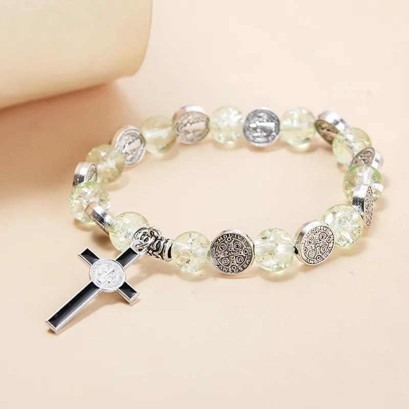 Christianartworkshop Armband mit Perlenanhänger und Jesuskreuz aus Legierung - Grün - image 8