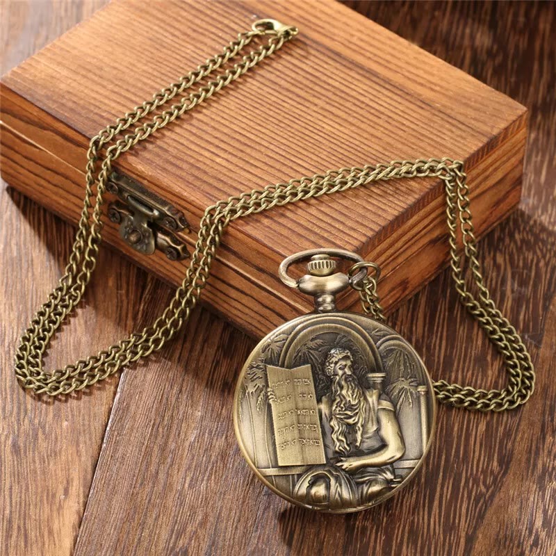 Taschenuhr mit Jesus-Bibel und Quarzwerk, Bronze - image 7