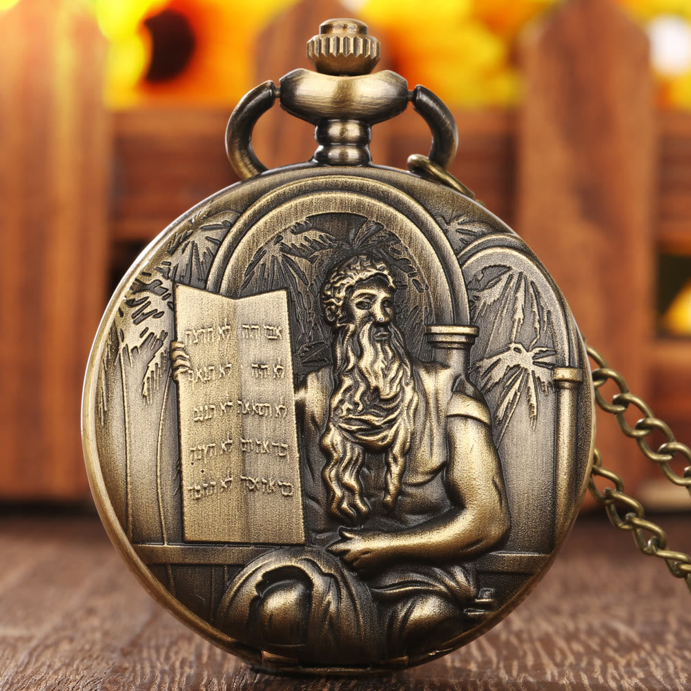 Taschenuhr mit Jesus-Bibel und Quarzwerk, Bronze - Taillenkette (14,5'') - image 1