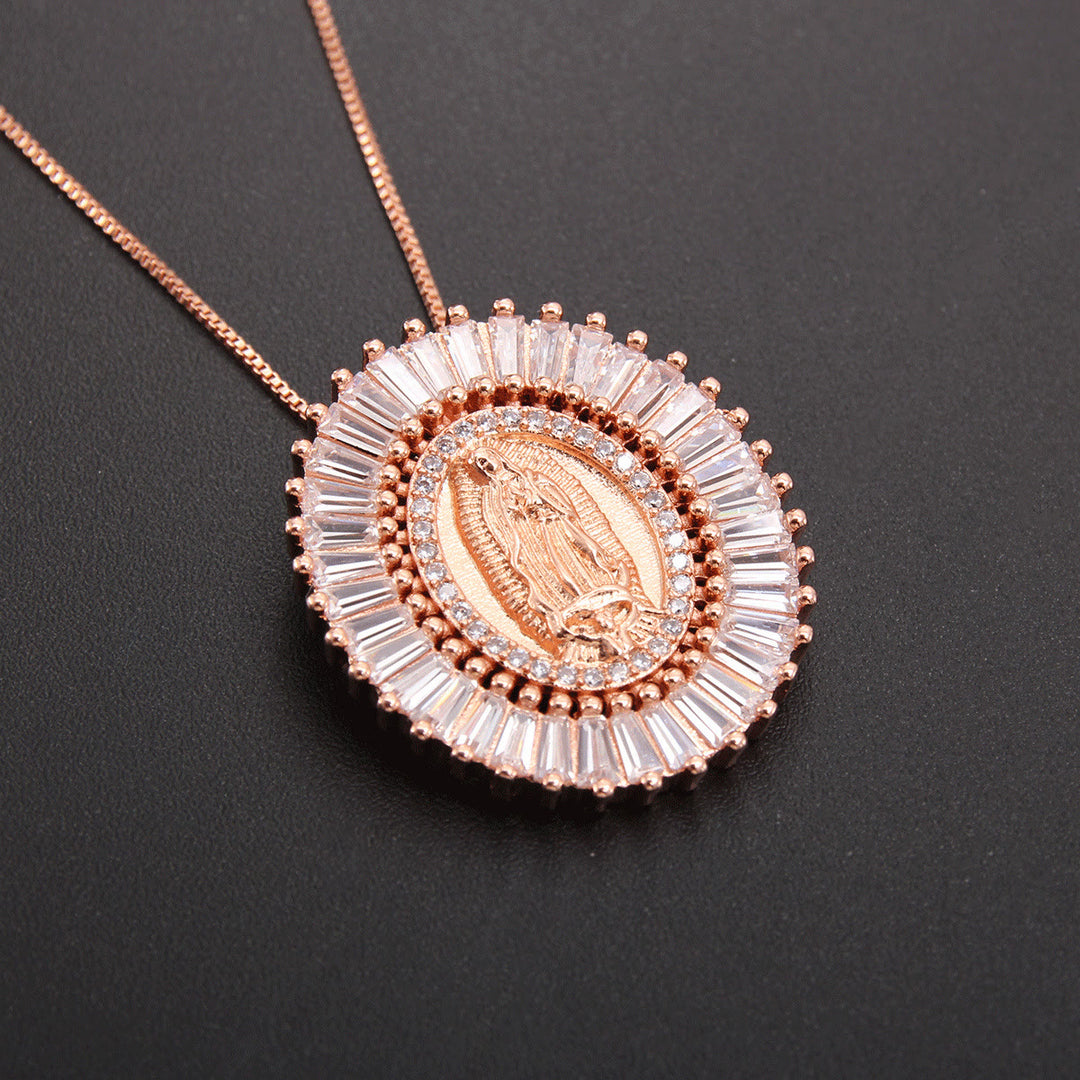 Christianartworkshop Halskette mit Zirkonia-Amulett-Anhänger „Unsere Liebe Frau von Guadalupe“ - Roségold - image 5