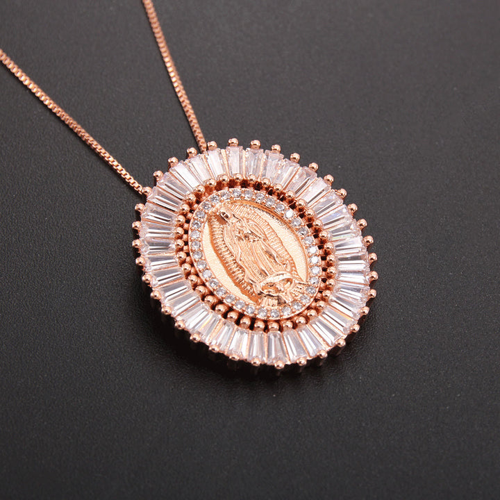 Christianartworkshop Halskette mit Zirkonia-Amulett-Anhänger „Unsere Liebe Frau von Guadalupe“ - Roségold - image 5
