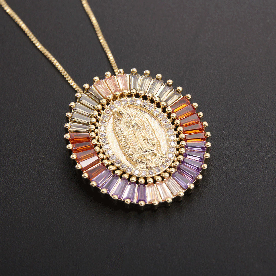 Christianartworkshop Halskette mit Zirkonia-Amulett-Anhänger „Unsere Liebe Frau von Guadalupe“ - Mehrfarbig - image 3