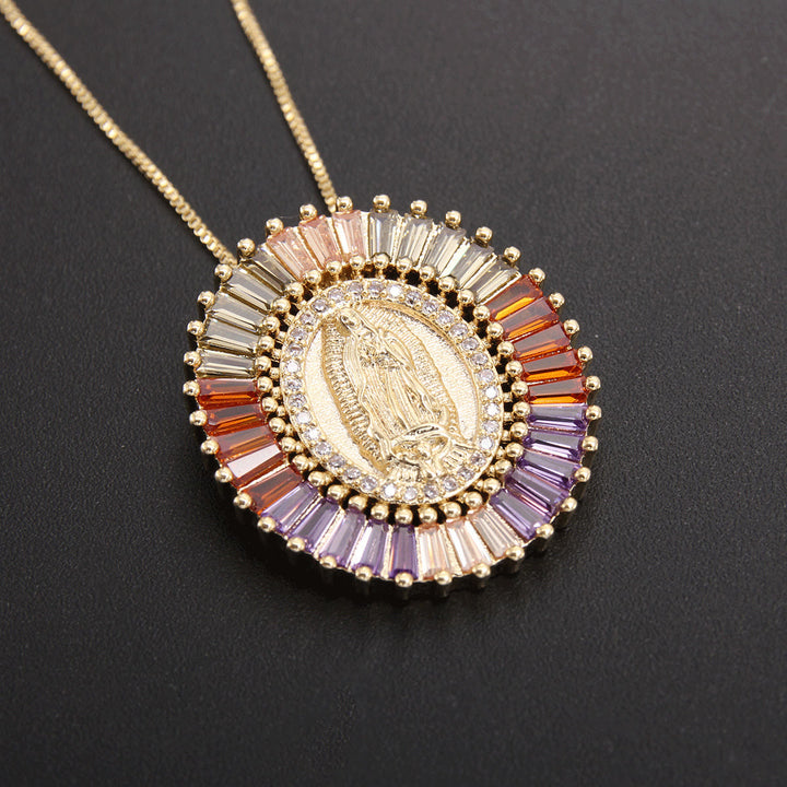 Christianartworkshop Halskette mit Zirkonia-Amulett-Anhänger „Unsere Liebe Frau von Guadalupe“ - Mehrfarbig - image 3