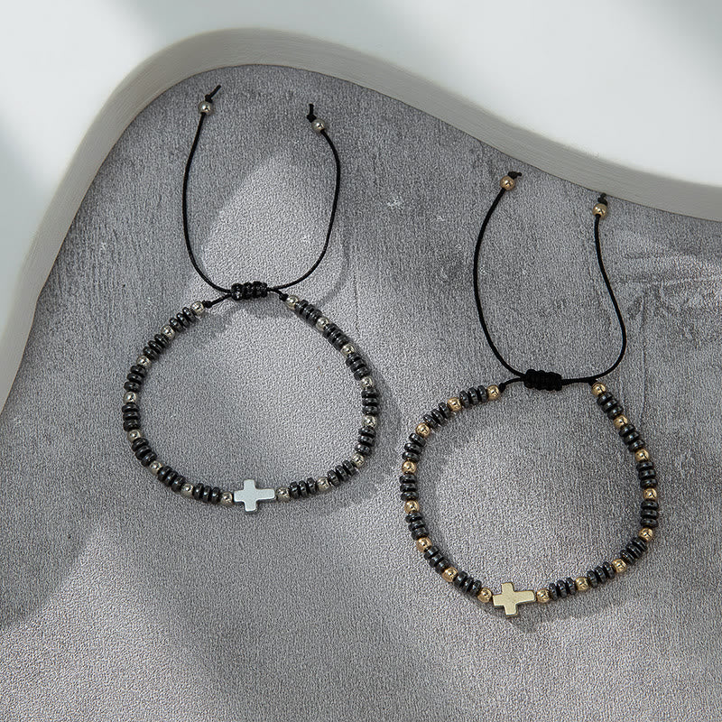 Christianartworkshop 2er-Set stapelbare Hämatit-Armbänder mit Kreuzdekor - image 2