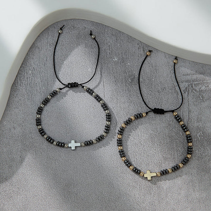 Christianartworkshop 2er-Set stapelbare Hämatit-Armbänder mit Kreuzdekor - image 2