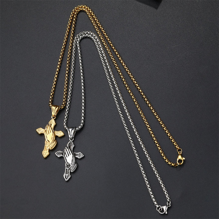 Christianartworkshop Halskette mit Anhänger „Betende Hände“ aus Edelstahl mit Kreuz - image 12