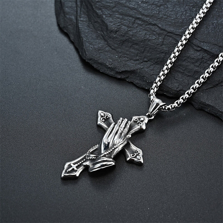 Christianartworkshop Halskette mit Anhänger „Betende Hände“ aus Edelstahl mit Kreuz - image 3