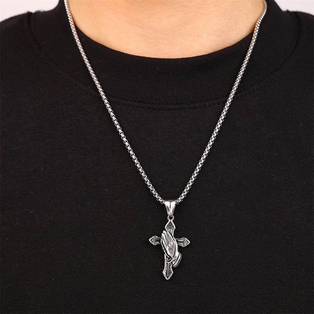 Christianartworkshop Halskette mit Anhänger „Betende Hände“ aus Edelstahl mit Kreuz - image 4