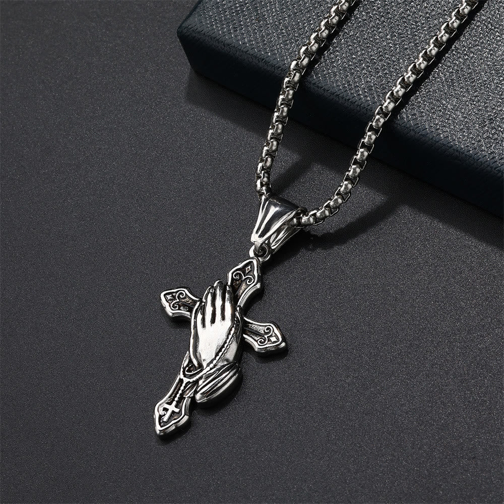 Christianartworkshop Halskette mit Anhänger „Betende Hände“ aus Edelstahl mit Kreuz - image 7