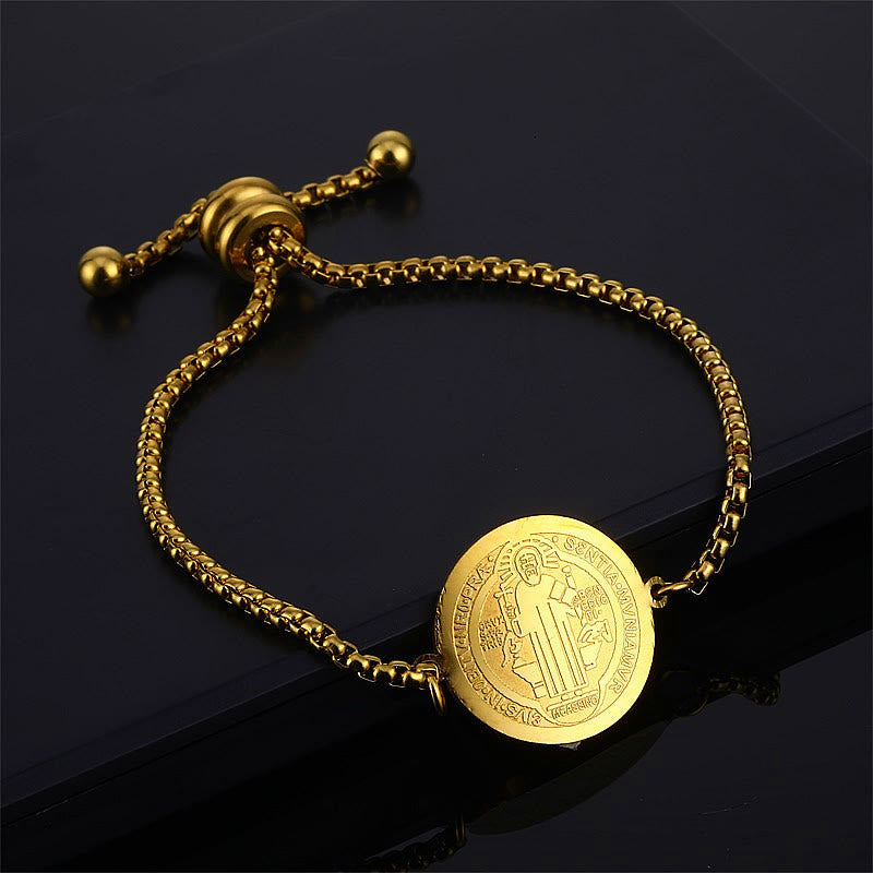 Christianartworkshop St. Benedikt graviertes Medaillenarmband, verstellbar - Golden - image 0