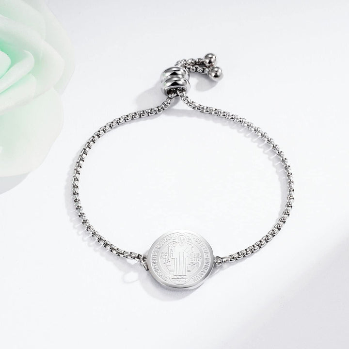 Christianartworkshop St. Benedikt Medaille graviert verstellbares Armband - Silber - image 8