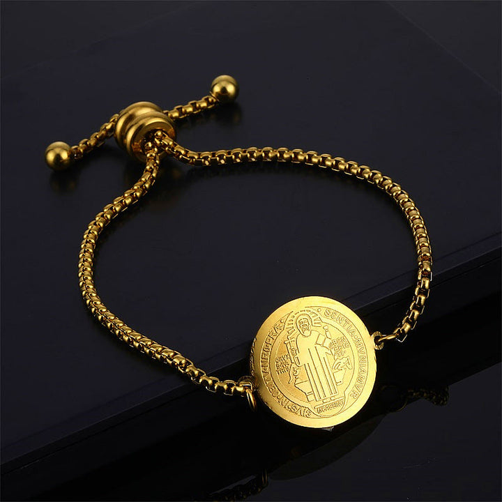Christianartworkshop St. Benedikt Medaille graviert verstellbares Armband - Golden - image 1