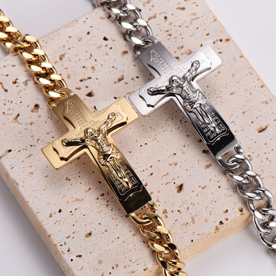 Christianartworkshop Massiver Armreif mit Jesuskreuz und Bibelvers, Kruzifix, Gebetsarmband - Golden - image 1