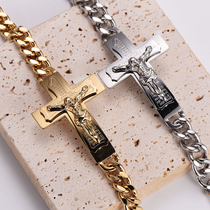 Christianartworkshop Massiver Armreif mit Jesuskreuz und Bibelvers, Kruzifix, Gebetsarmband - Golden - image 1
