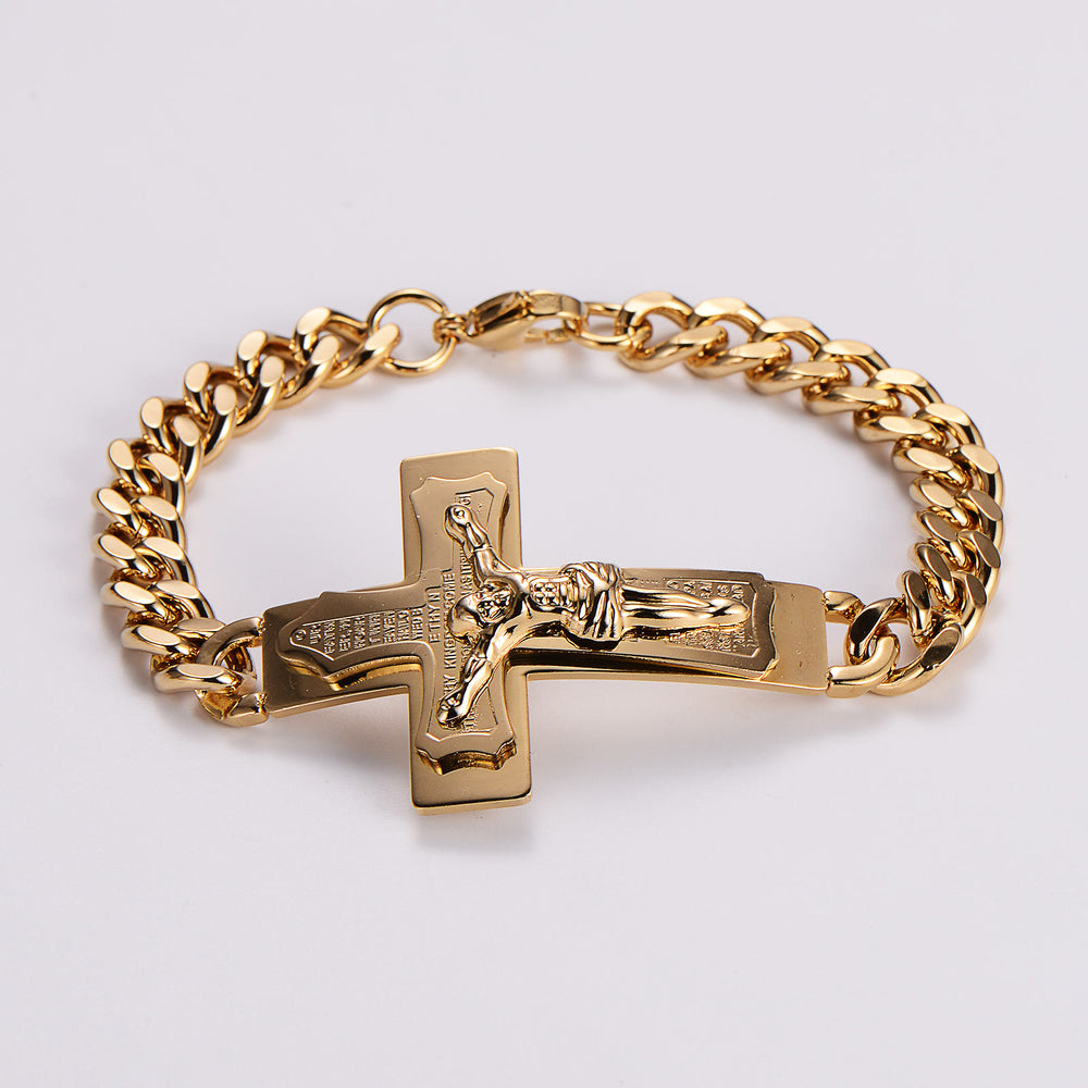 Christianartworkshop Massiver Armreif mit Jesuskreuz und Bibelvers, Kruzifix, Gebetsarmband - Spanisch - Golden - image 1