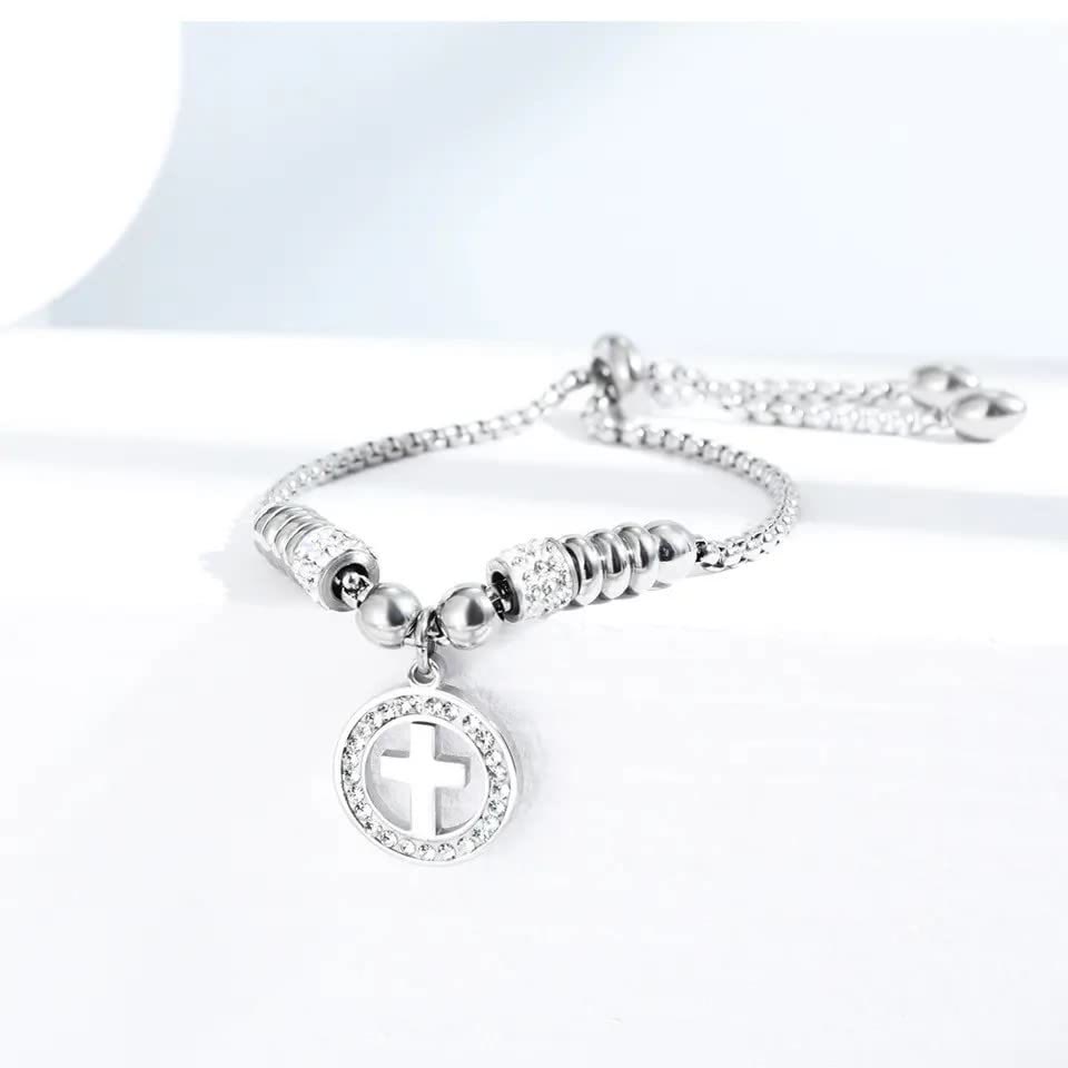 Christianartworkshop Handgefertigtes Armband mit kreisförmigem Kreuzanhänger und Zirkonia - Silber - image 8