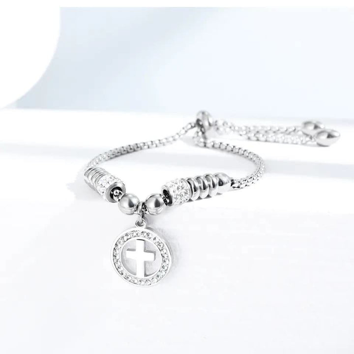 Christianartworkshop Handgefertigtes Armband mit kreisförmigem Kreuzanhänger und Zirkonia - Silber - image 8