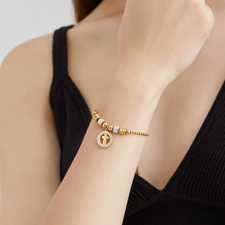 Christianartworkshop Handgefertigtes Armband mit kreisförmigem Kreuzanhänger und Zirkonia - image 7