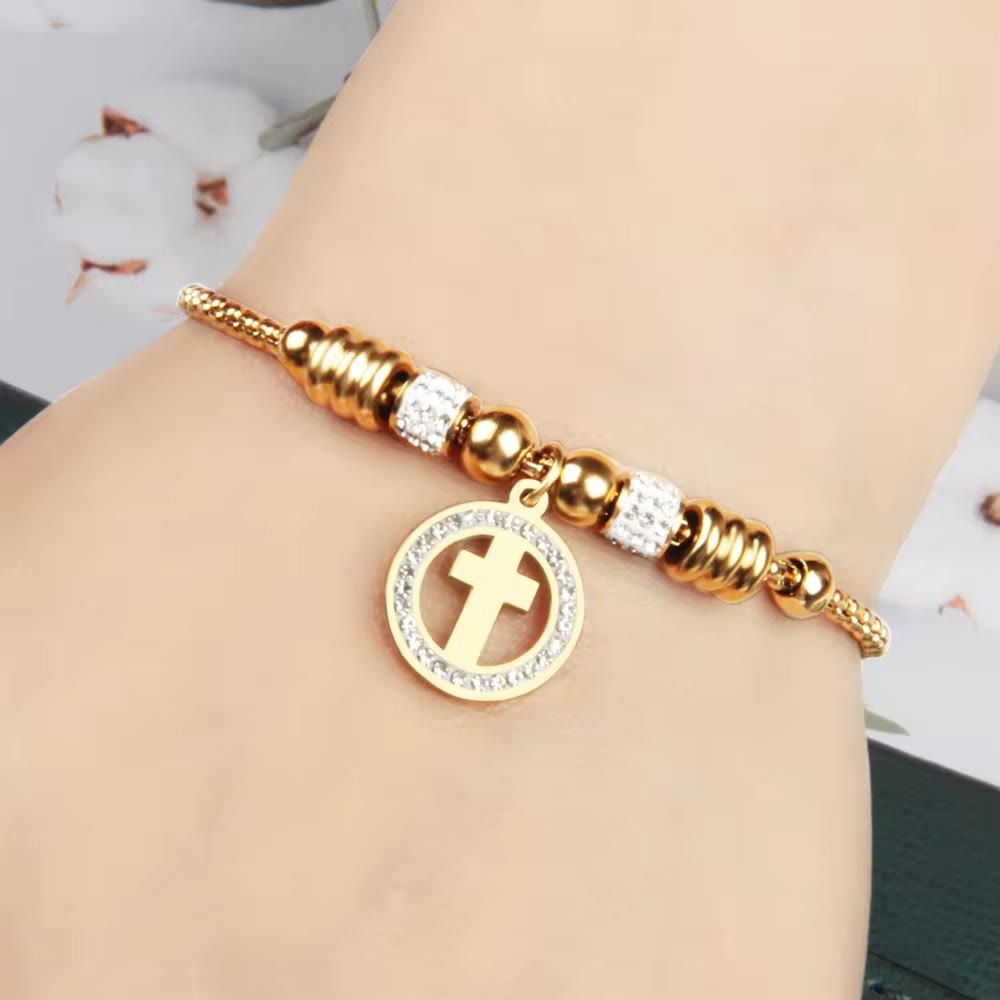 Christianartworkshop Handgefertigtes Armband mit kreisförmigem Kreuzanhänger und Zirkonia - image 4