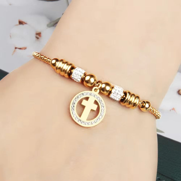 Christianartworkshop Handgefertigtes Armband mit kreisförmigem Kreuzanhänger und Zirkonia - image 4