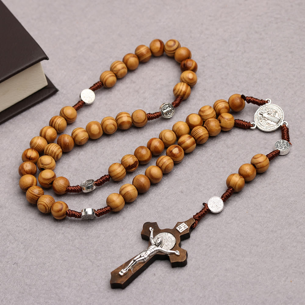 Rosenkranz und Kreuz aus Olivenholz mit Perlen des Heiligen Benedikt - Dunkle Farbe - image 1