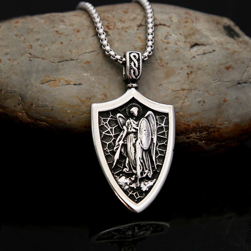 Christianartworkshop Erzengel St. Michael Schild Amulett Titan Halskette - Erzengel-Schild - image 1