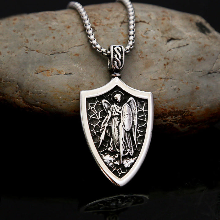 Christianartworkshop Erzengel St. Michael Schild Amulett Titan Halskette - Erzengel-Schild - image 1