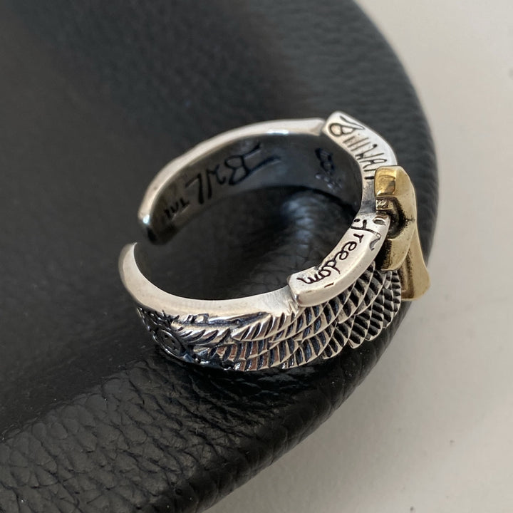 Christianartworkshop Verstellbarer Ring mit Retro-Flügeln, Kreuz, Graffiti-Buchstaben - image 3