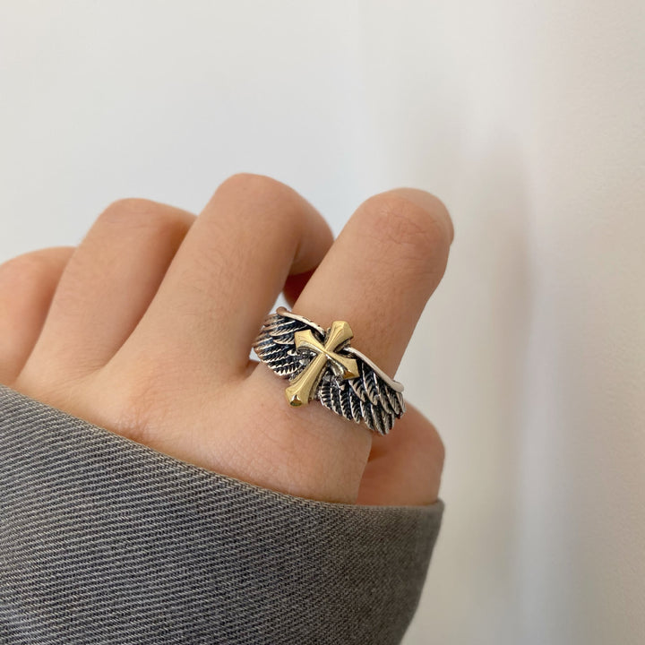 Christianartworkshop Verstellbarer Ring mit Retro-Flügeln, Kreuz, Graffiti-Buchstaben - image 6