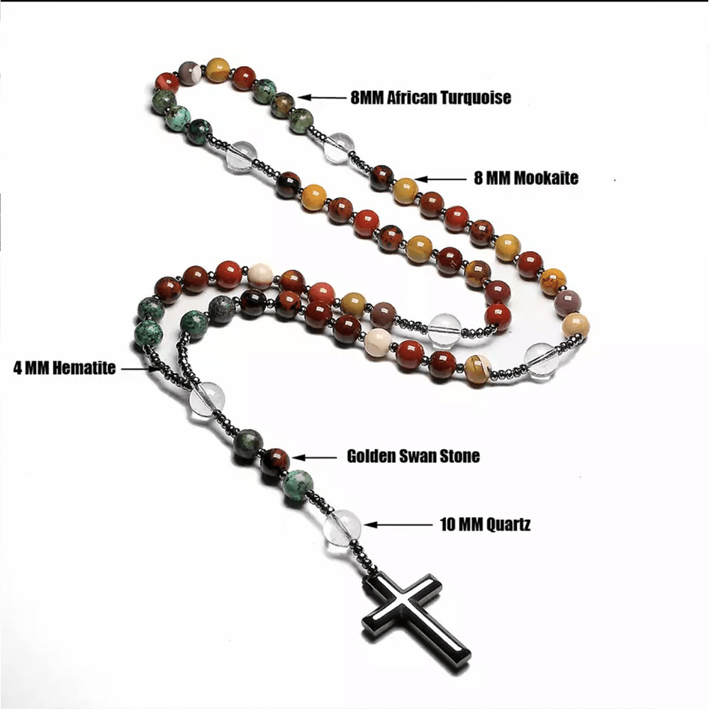 Hämatit-Kreuz-Anhänger Naturstein-Mix Christlicher Rosenkranz - image 9