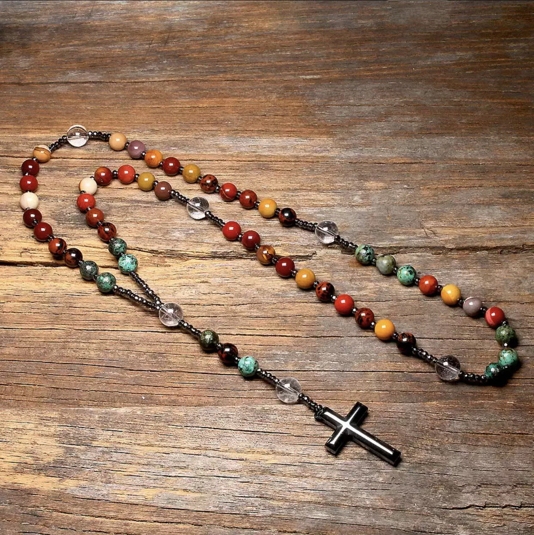 Hämatit-Kreuz-Anhänger Naturstein-Mix Christlicher Rosenkranz - Ahorn - image 1