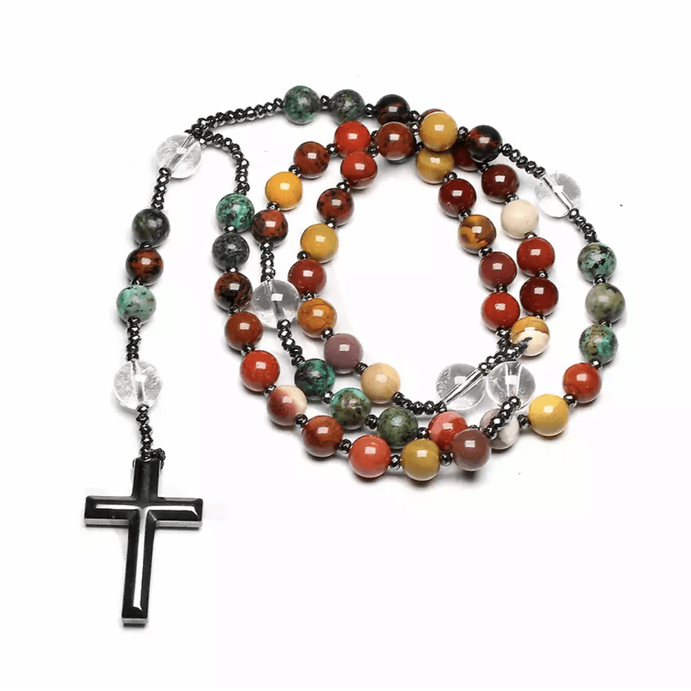 Hämatit-Kreuz-Anhänger Naturstein-Mix Christlicher Rosenkranz - image 2
