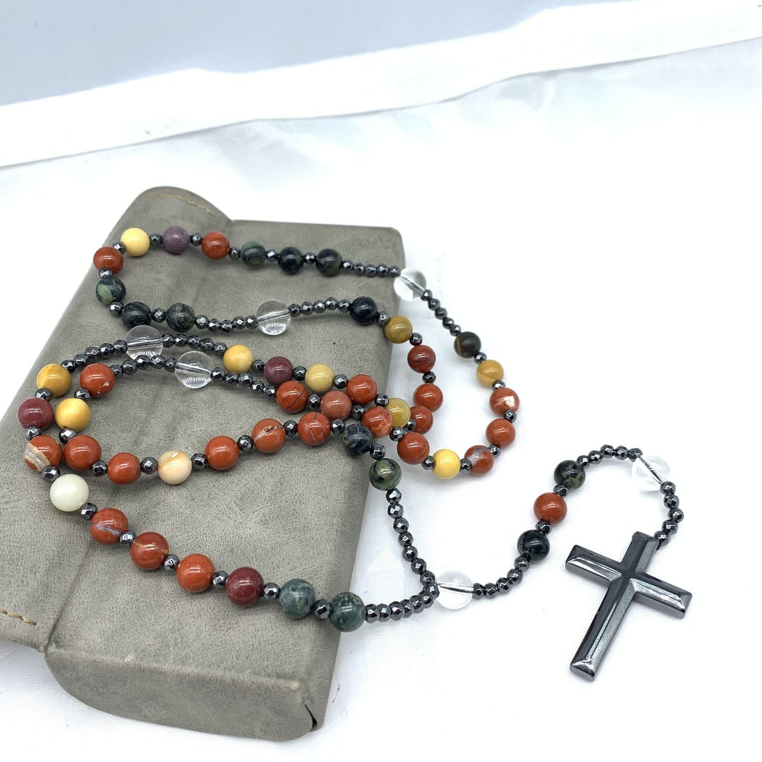Hämatit-Kreuz-Anhänger Naturstein-Mix Christlicher Rosenkranz - image 3